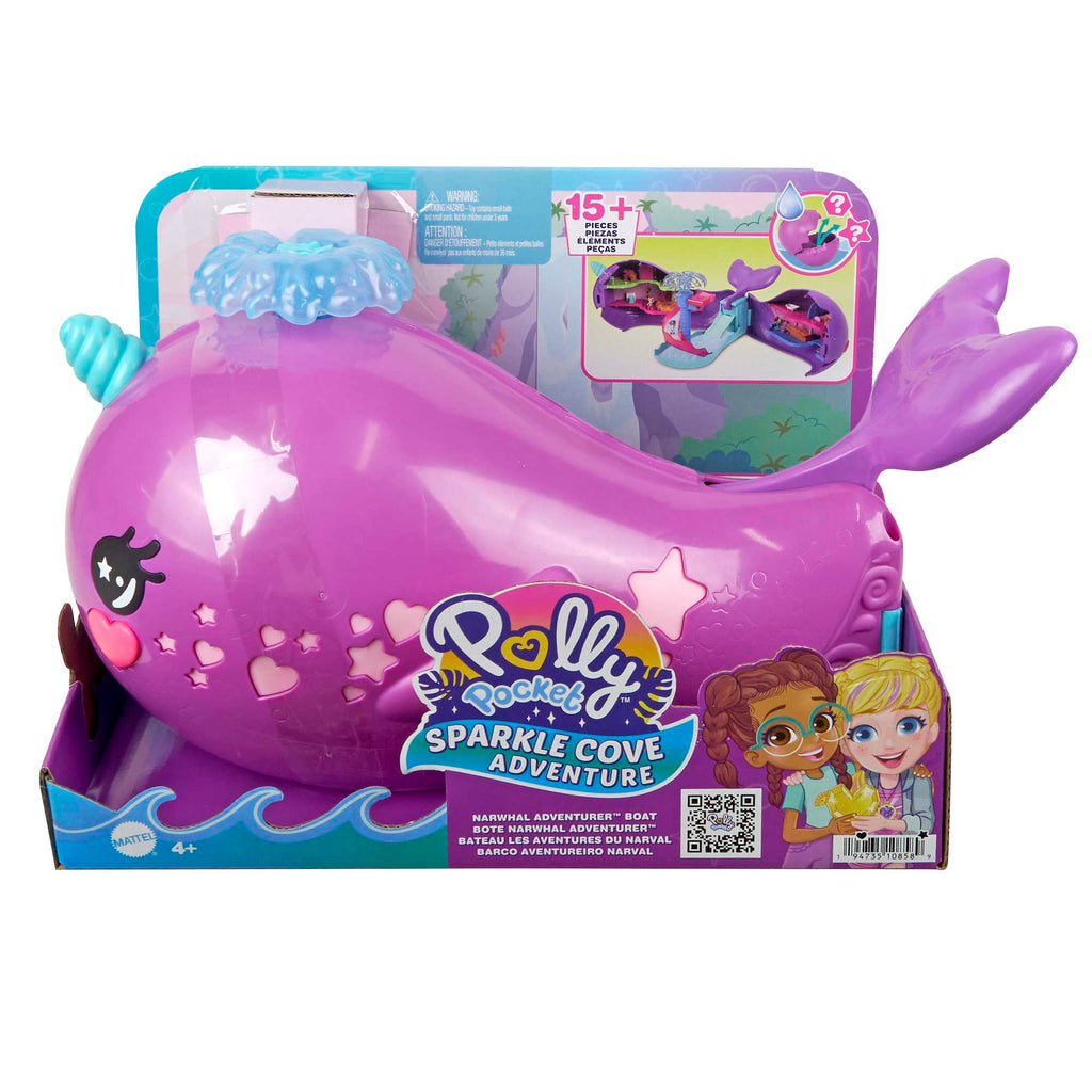 Polly Pocket Sparkle Cove Adventure Narwhal Adventurer Boat Playset With 2 Micro Dolls & 13 Accessories