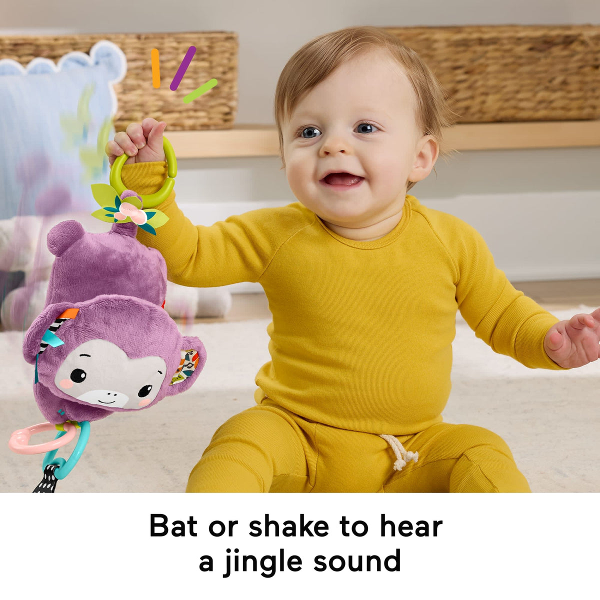 Fisher-Price On-The-Go Purple Monkey Plush Baby Stroller Sensory Toy For Newborns