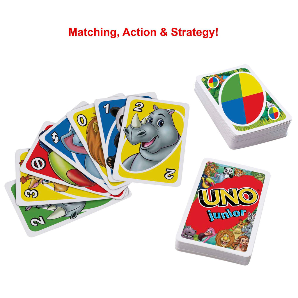 UNO Junior Card Game For Kids With Simple Rules & Animal Matching For 2-4 Players