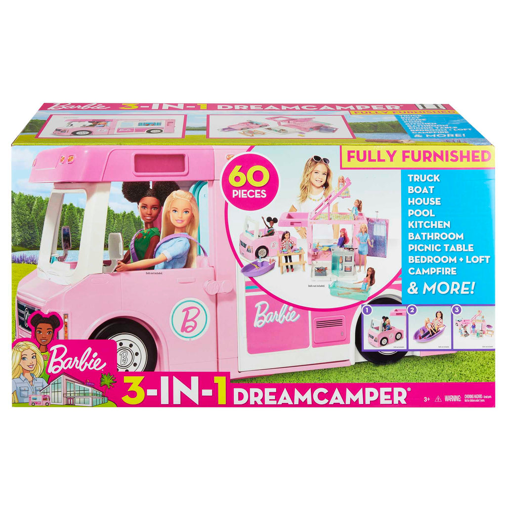Barbie Camper, Doll Playset With 50 Accessories, Truck, Boat And House, 3-In-1 Dream Camper