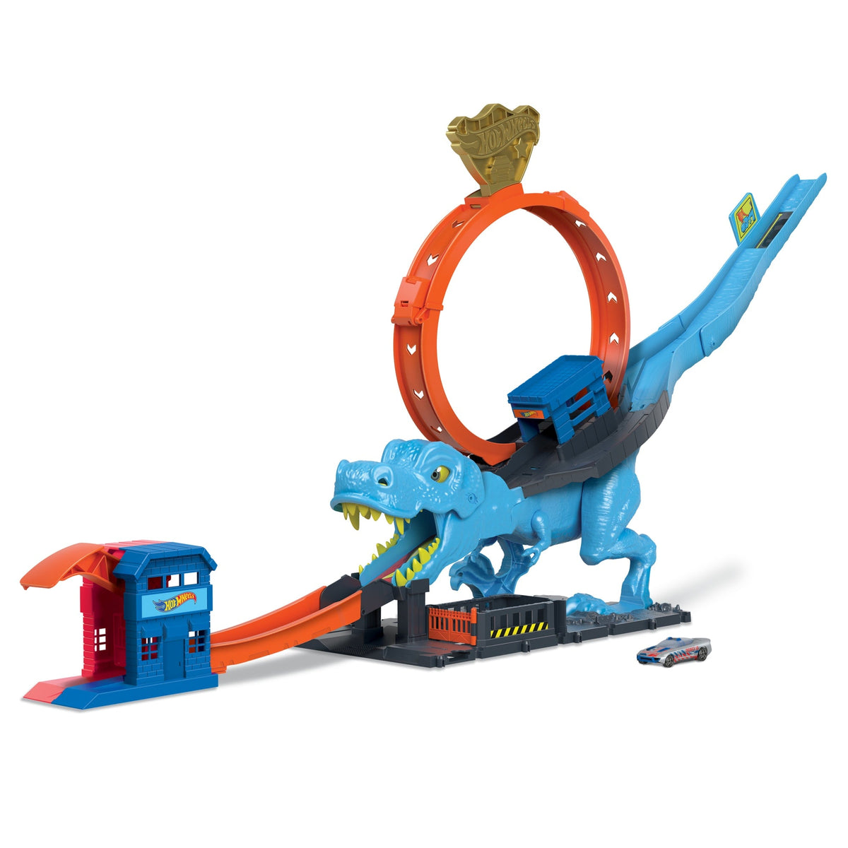 Hot Wheels City Track Set With 1 Toy Car, T-Rex Loop And Stunt Playset
