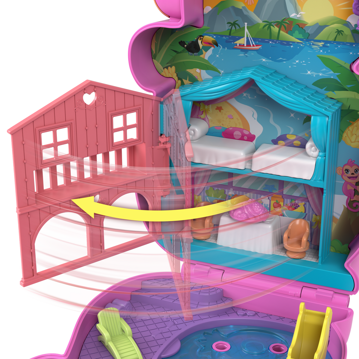 Polly Pocket Conjunto de Brinquedo Compacto Mundo Surpresa Mamãe Macaca e seu Bebê