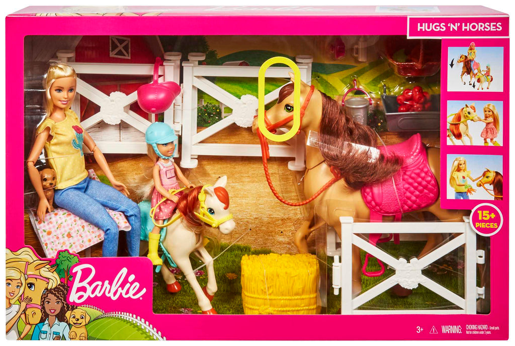 Barbie Hugs 'n' Horses With & Chelsea Dolls, Blonde Doll Playset