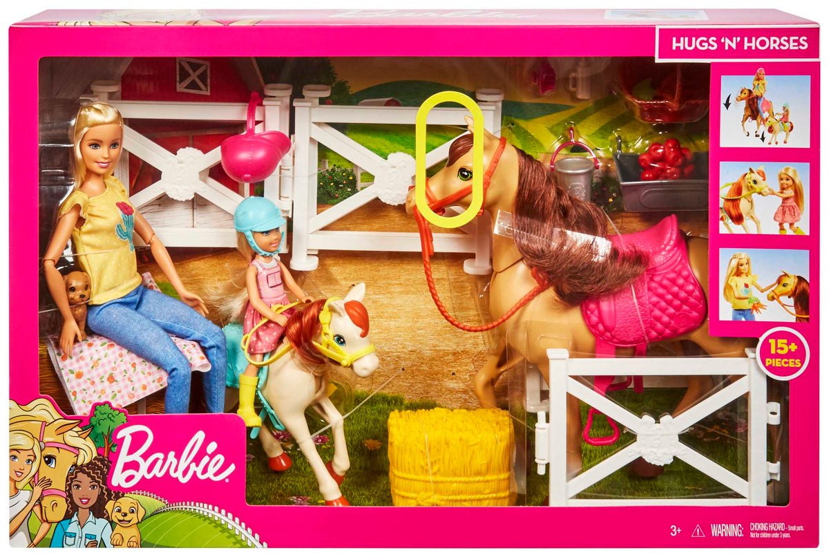 Barbie Hugs 'n' Horses With & Chelsea Dolls, Blonde Doll Playset