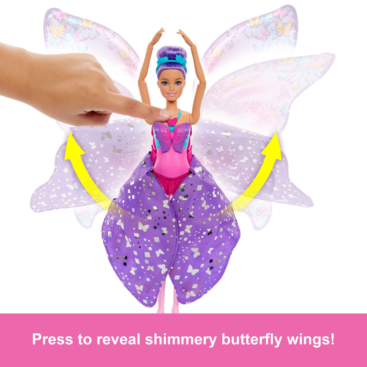 Barbie Dance And Flutter Doll With 2-In-1 Transformation From Dancer To Butterfly, Purple Hair