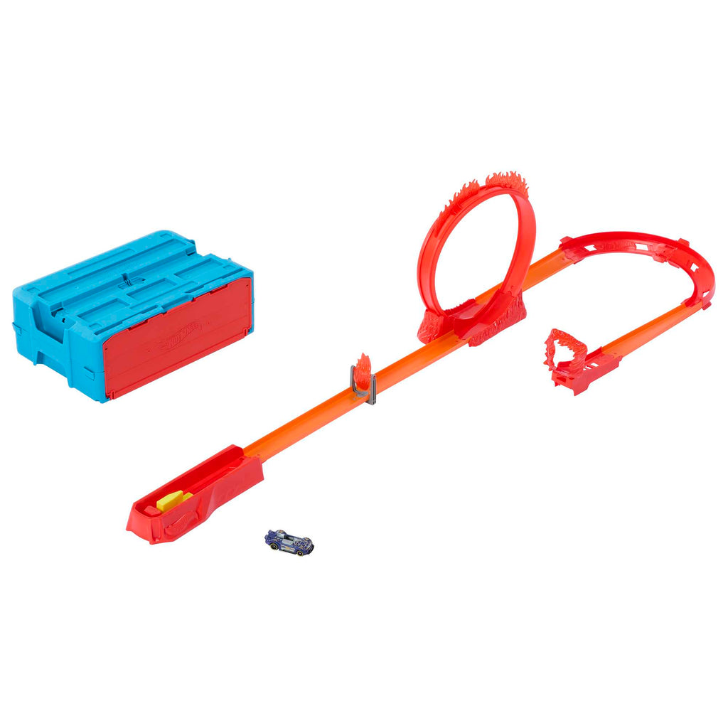 Hot Wheels Track Set And 1 Hot Wheels Car, Fire-Themed Track Building Set