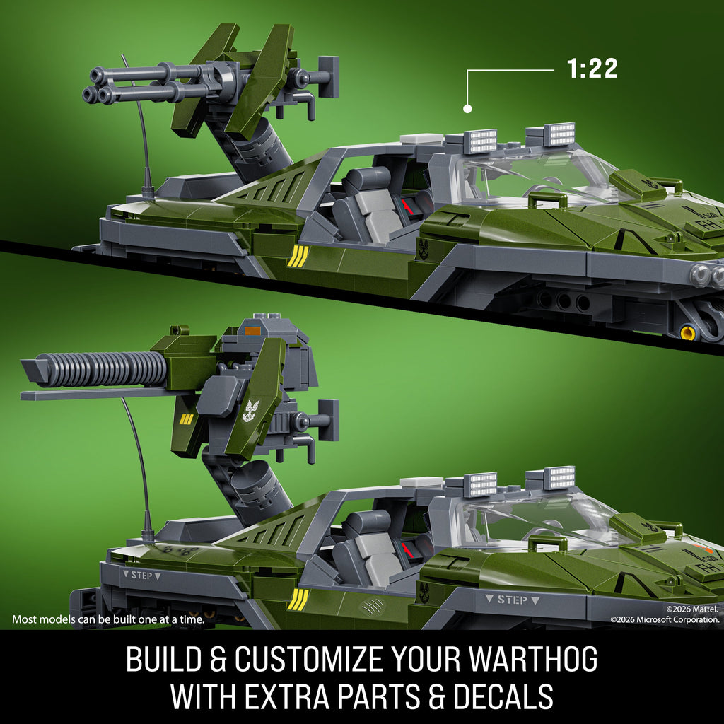 Mattel Brick Shop Hot Wheels Halo UNSC M12 Warthog Building Toy Kit (935 Pieces), For Collectors