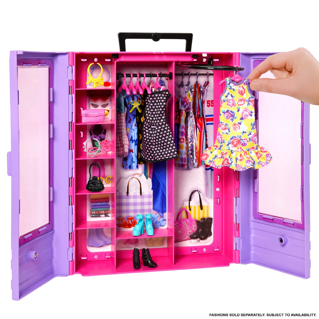 Barbie Closet With 6 Hangars, Accessory Features Translucent Doors, Racks & Shelves