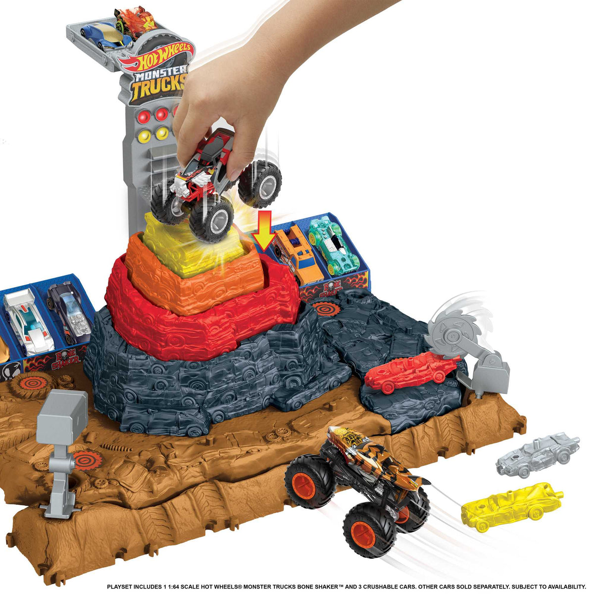 Hot Wheels Monster Trucks Arena Smashers Coffret de Jeu Parc à destruction Suprême Bone Shaker