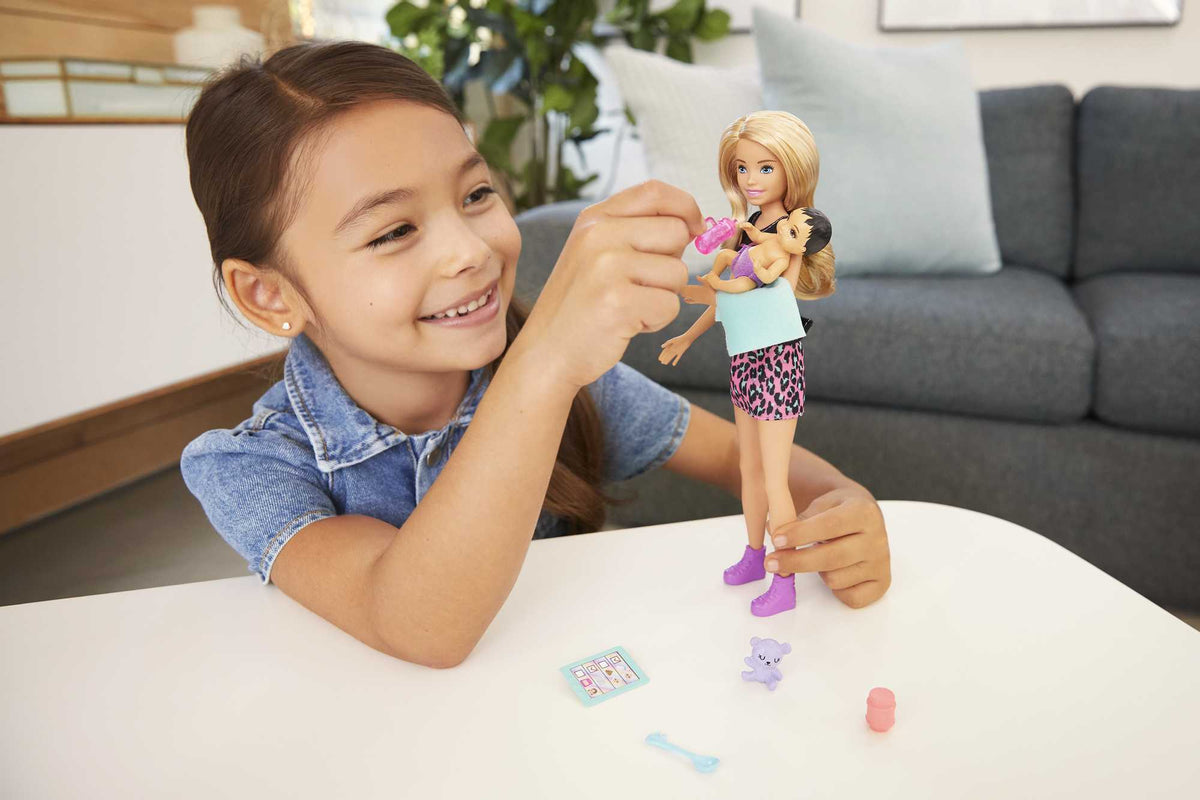 Barbie Skipper Babysitters Inc Set With Blonde Doll in 'Girl Power' Top, Baby Doll & 4 Themed Pieces