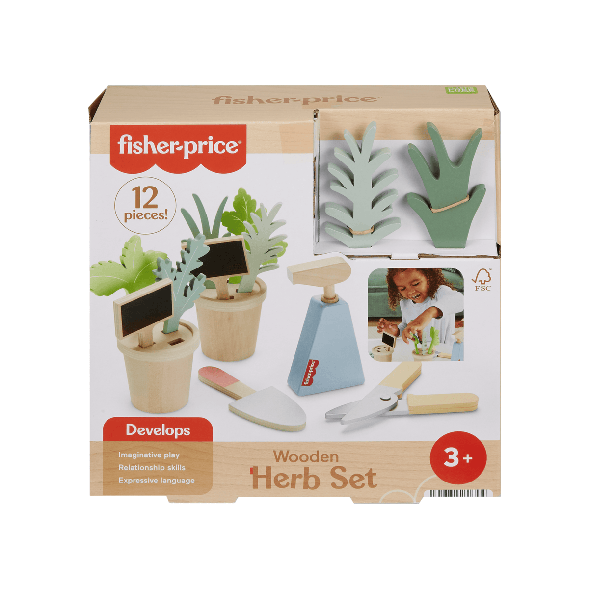 Fisher-Price  Coffret Plantes en Bois, Avec Outils, 12Éléments