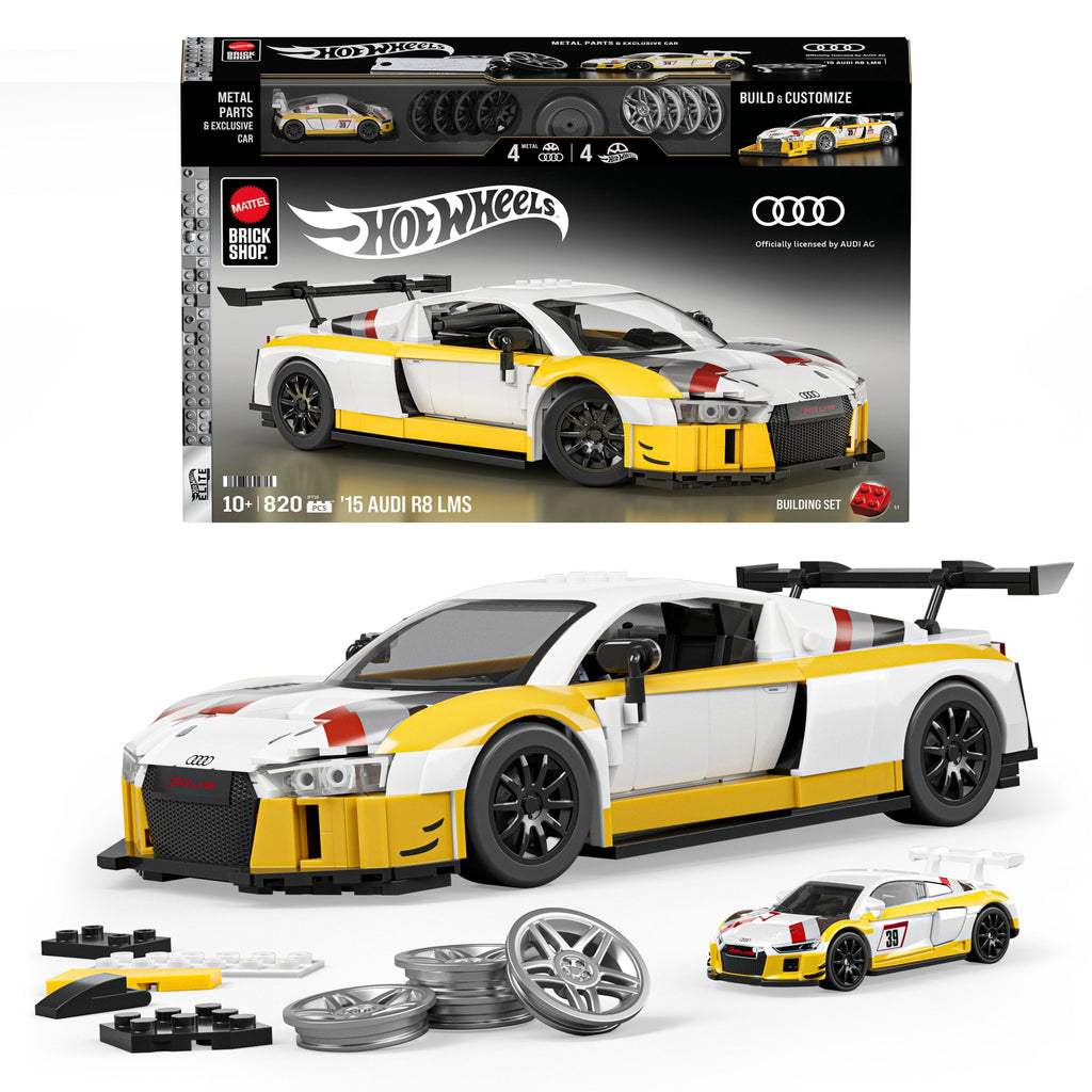 Mattel Brick Shop Hot Wheels ‘15 Audi R8 Lms Building Toy Kit (820 Pieces), For Collectors