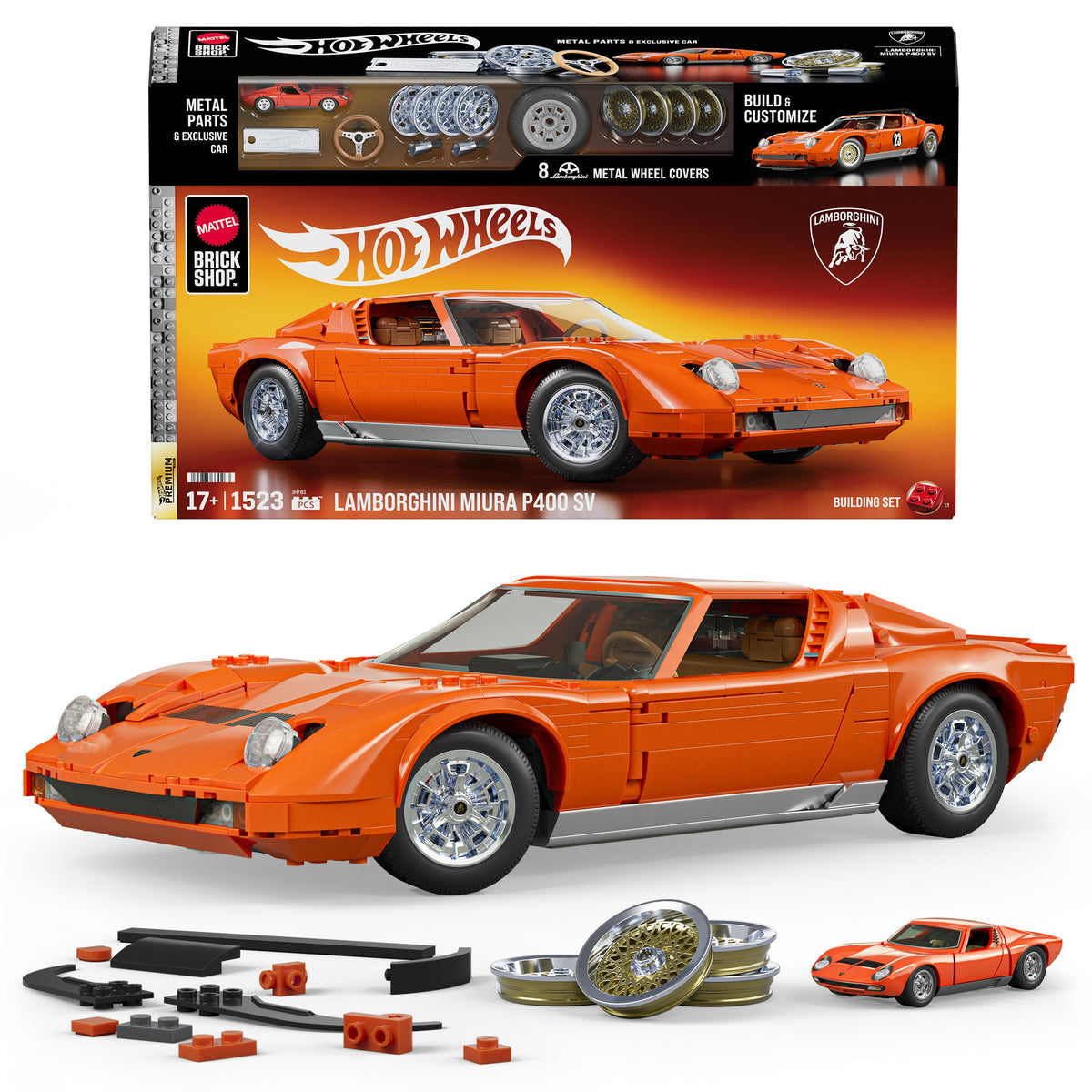 Mattel Brick Shop Hot Wheels Juguete de Construcción Premium Lamborghini Miura P400 SV