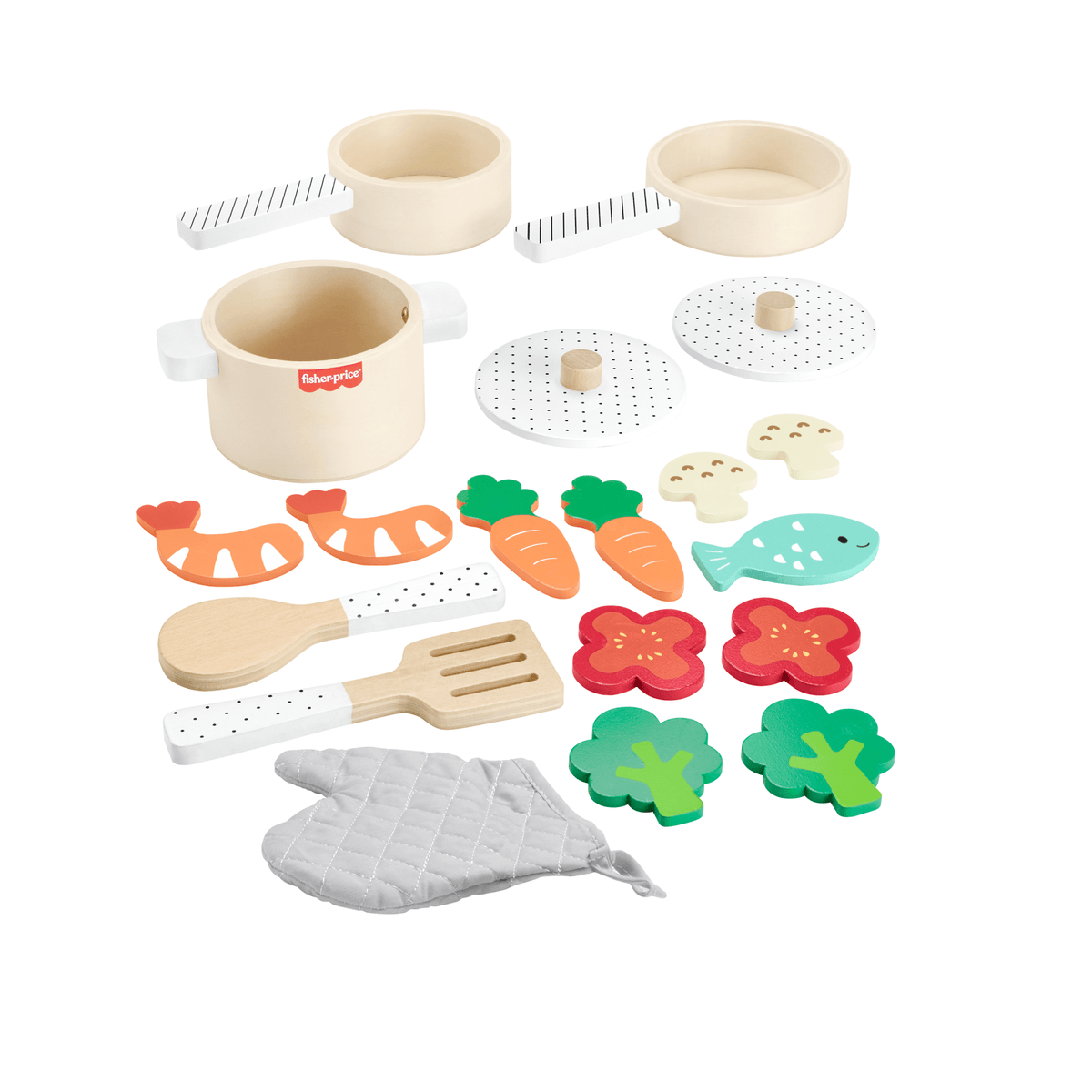 Fisher-Price Brinquedo para Bebês Conjunto de Panelas e Frigideiras de Madeira