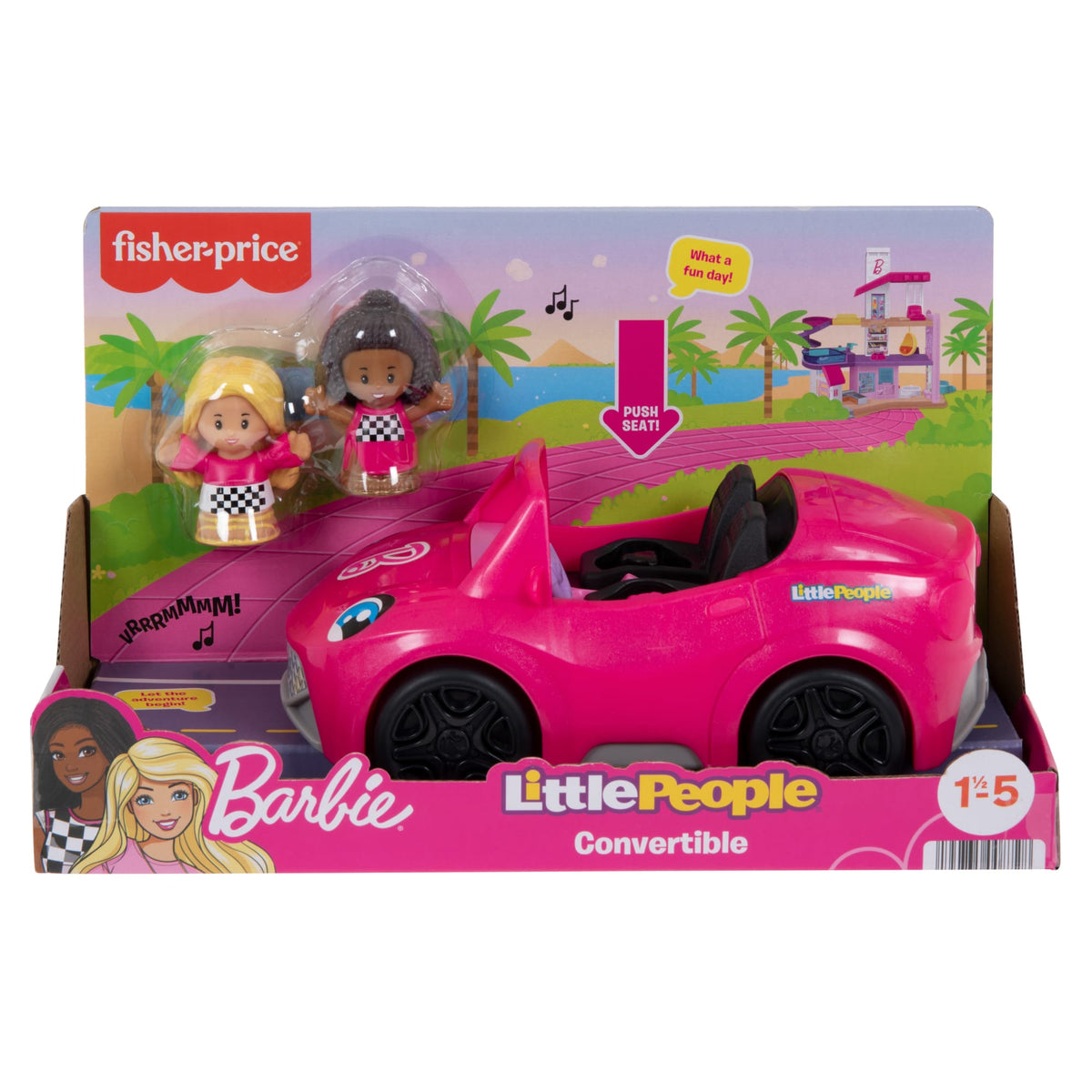Fisher-Price Little People Barbie Convertible Toy Car With Music Sounds & 2 Figures For Toddlers