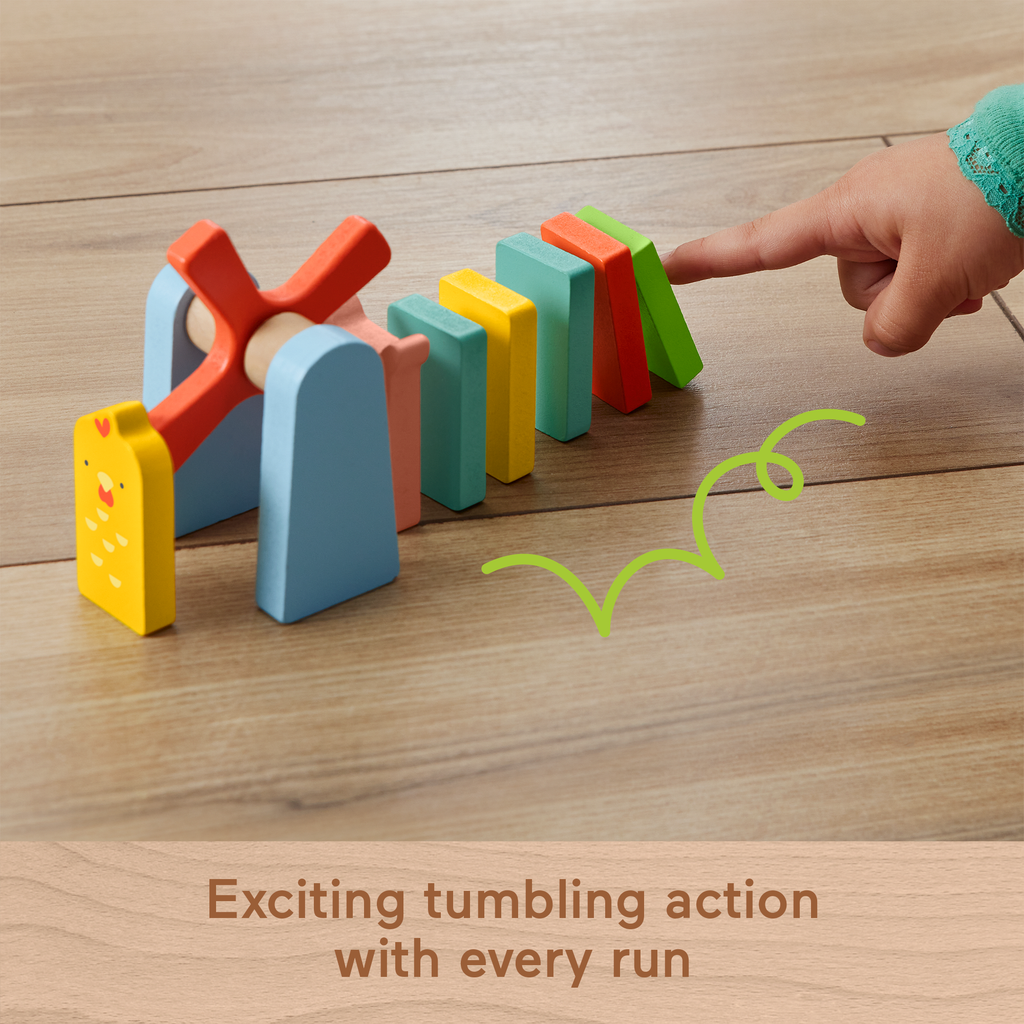 Fisher-Price Wooden Domino Run Playset, Preschool Building Game, 72 Wood Pieces