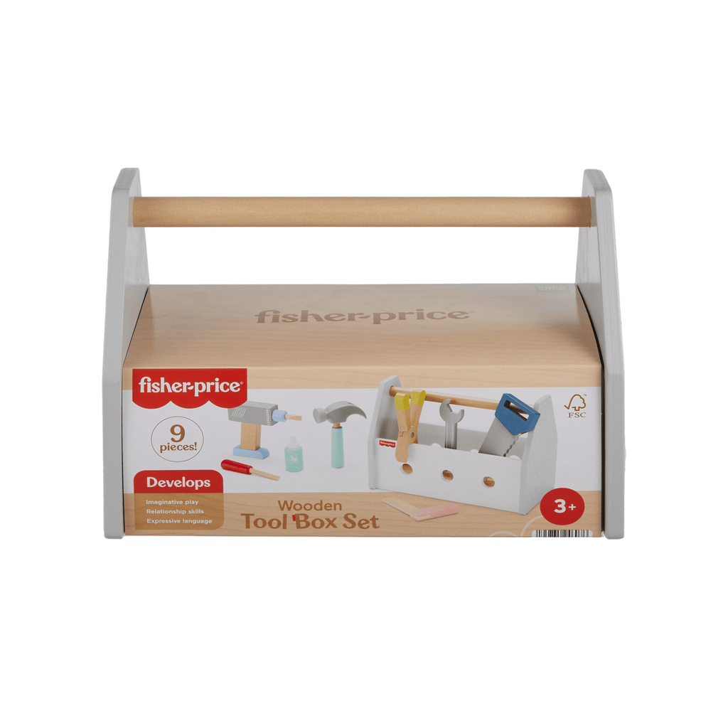 Fisher-Price  Coffret Boîte à Outils en Bois, 9Éléments en Bois