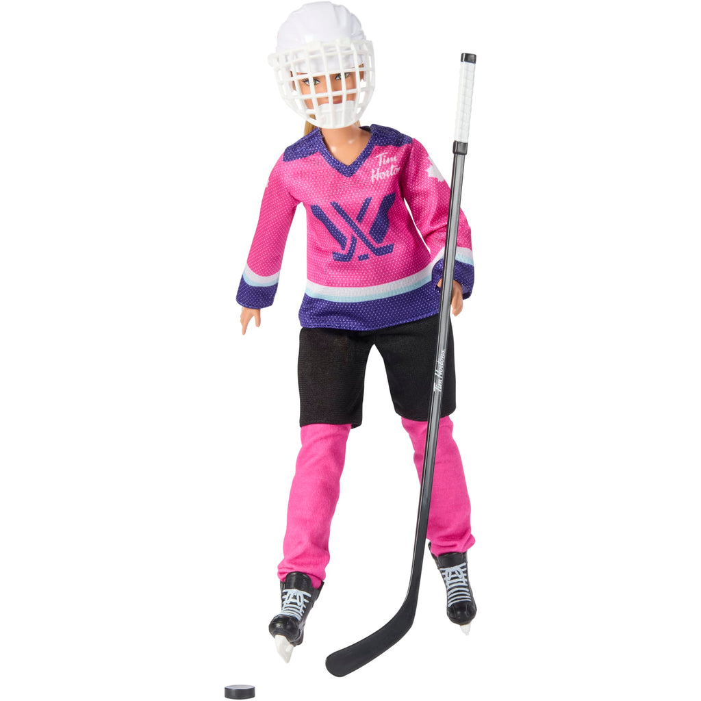 Barbie Tim Hortons PWHL Fashion Doll in Pink, Purple, & Teal Hockey Jersey, includes Hockey Accessories