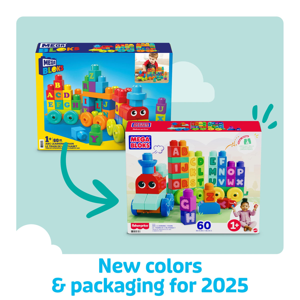 MEGA BLOKS ABC Learning Train Fisher Price Building Toy Blocks (60 Pieces) For Toddler