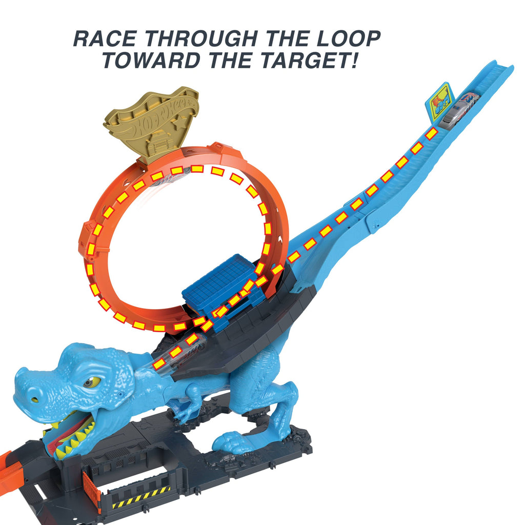 Hot Wheels City Track Set With 1 Toy Car, T-Rex Loop And Stunt Playset