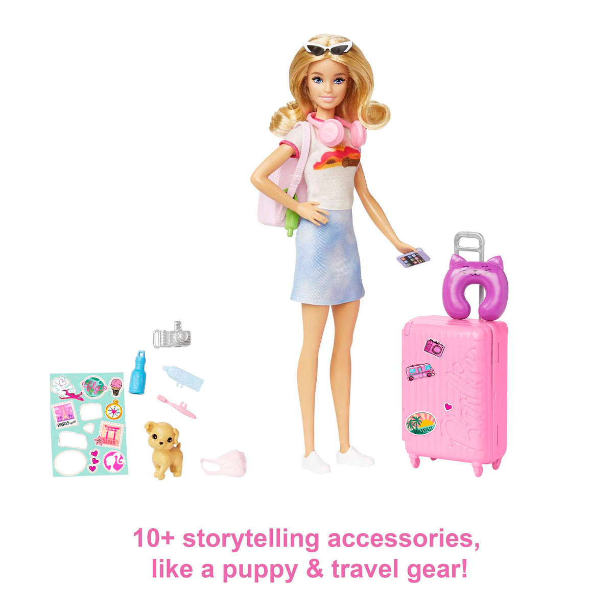 Barbie Doll And Accessories, Travel Set With Puppy