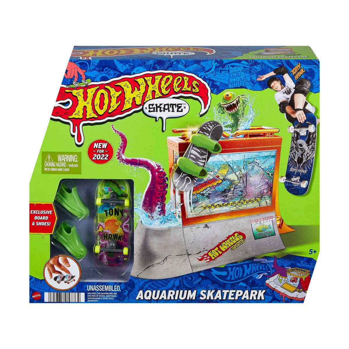 Hot Wheels Skate Aquarium Skatepark Set With Tony Hawk Fingerboard & Skate Shoes