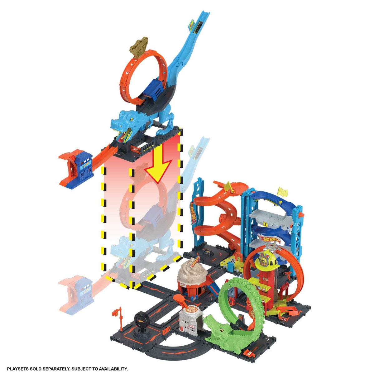 Hot Wheels City-L’Attaque du T-Rex-Coffret Looping, 1 Voiture Incluse