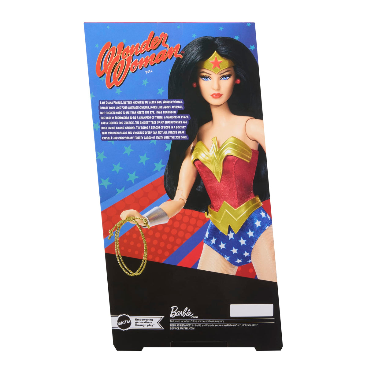Barbie Wonder Woman Collectible Doll in Red And Blue Tank Suit With Golden Accessories And Lasso