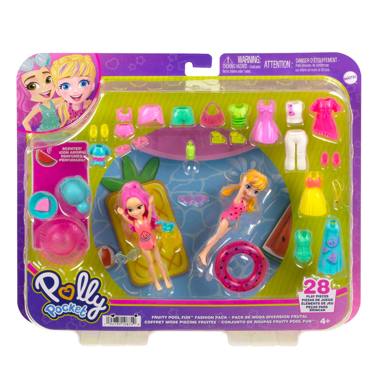 Polly Pocket Conjunto de Brinquedo Pacote de Modas Diversão de Praia Tropical Elemento Surpresa