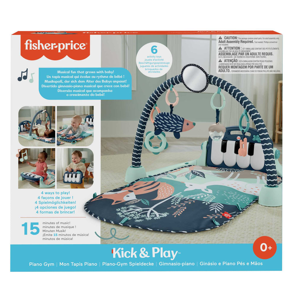 Fisher-Price Baby Gym Playmat With Kick & Play Piano And Tummy Time Toys, Navy Fawn