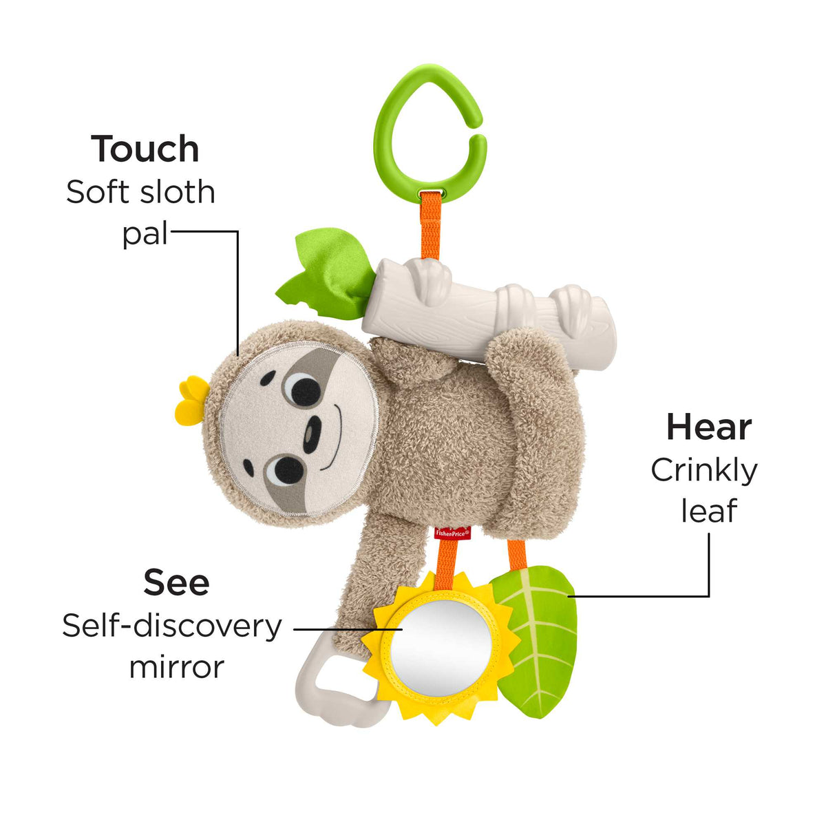 Fisher-Price Slow Much Fun Stroller Sloth Baby Toy With Sensory Details For Newborns