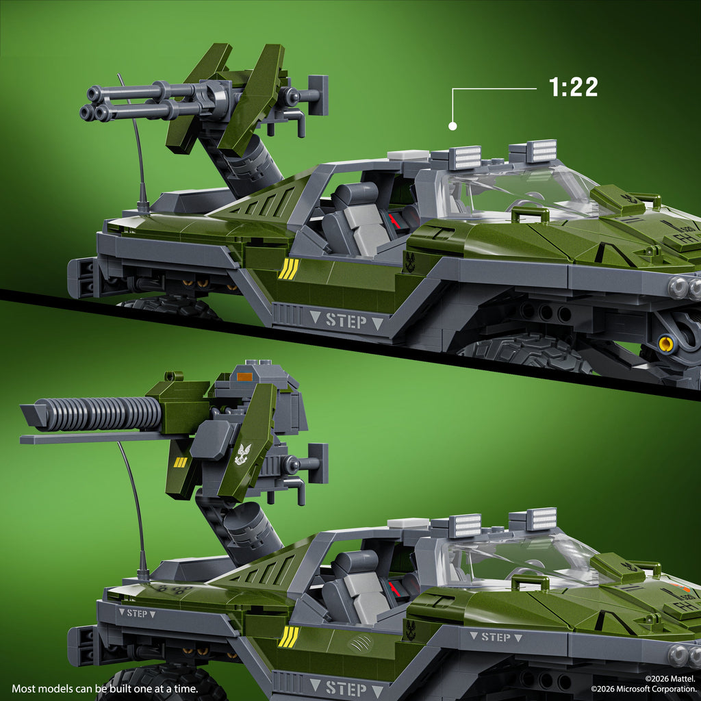 Mattel Brick Shop Hot Wheels Elite Halo® UNSC M12 Warthog, Juguete de Construcción con Detalles Auténticos y Personalización (935 piezas) para Adultos Coleccionistas