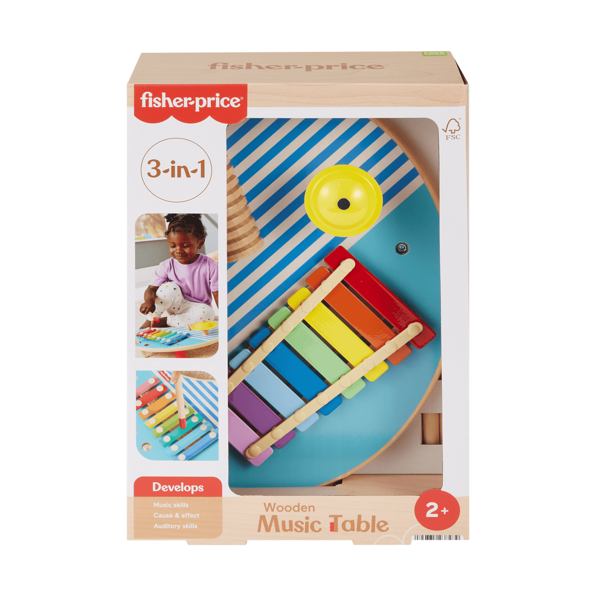 Fisher-Price Table Musicale en Bois, Percussions, 3Éléments en Bois