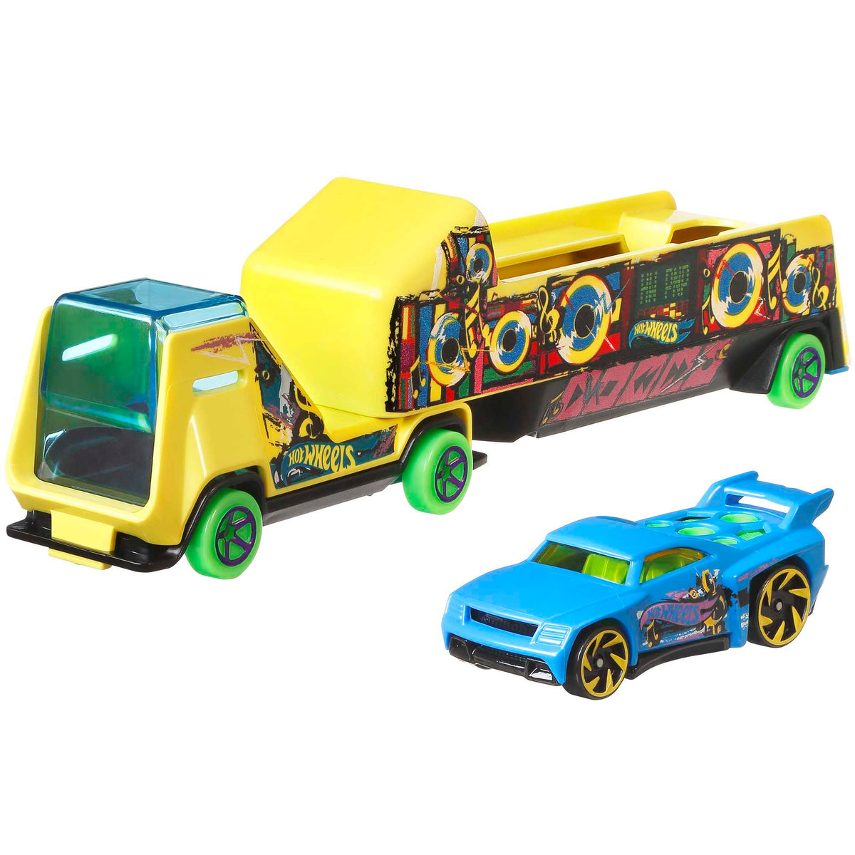 Hot Wheels Super Rigs, 1:64 Scale Toy Car And Matching Transporter, 2 Vehicles