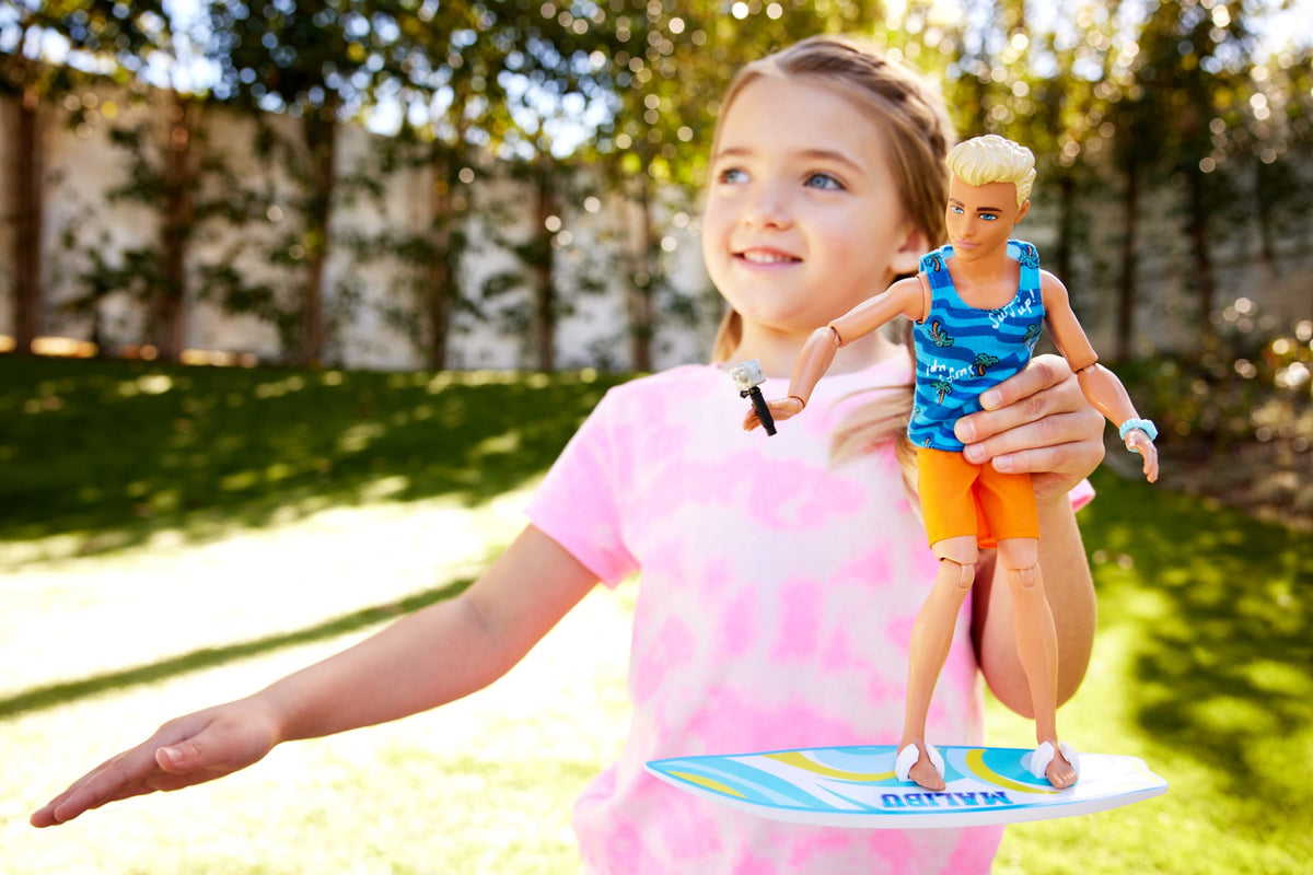 Ken Doll With Surfboard, Poseable Blonde Barbie Ken Beach Doll