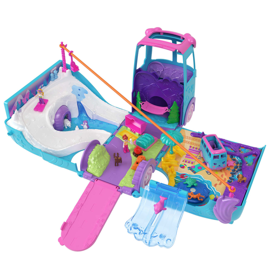 Polly Pocket Conjunto de Brinquedo Estrojo Aventura Sobre Rodas com Pets