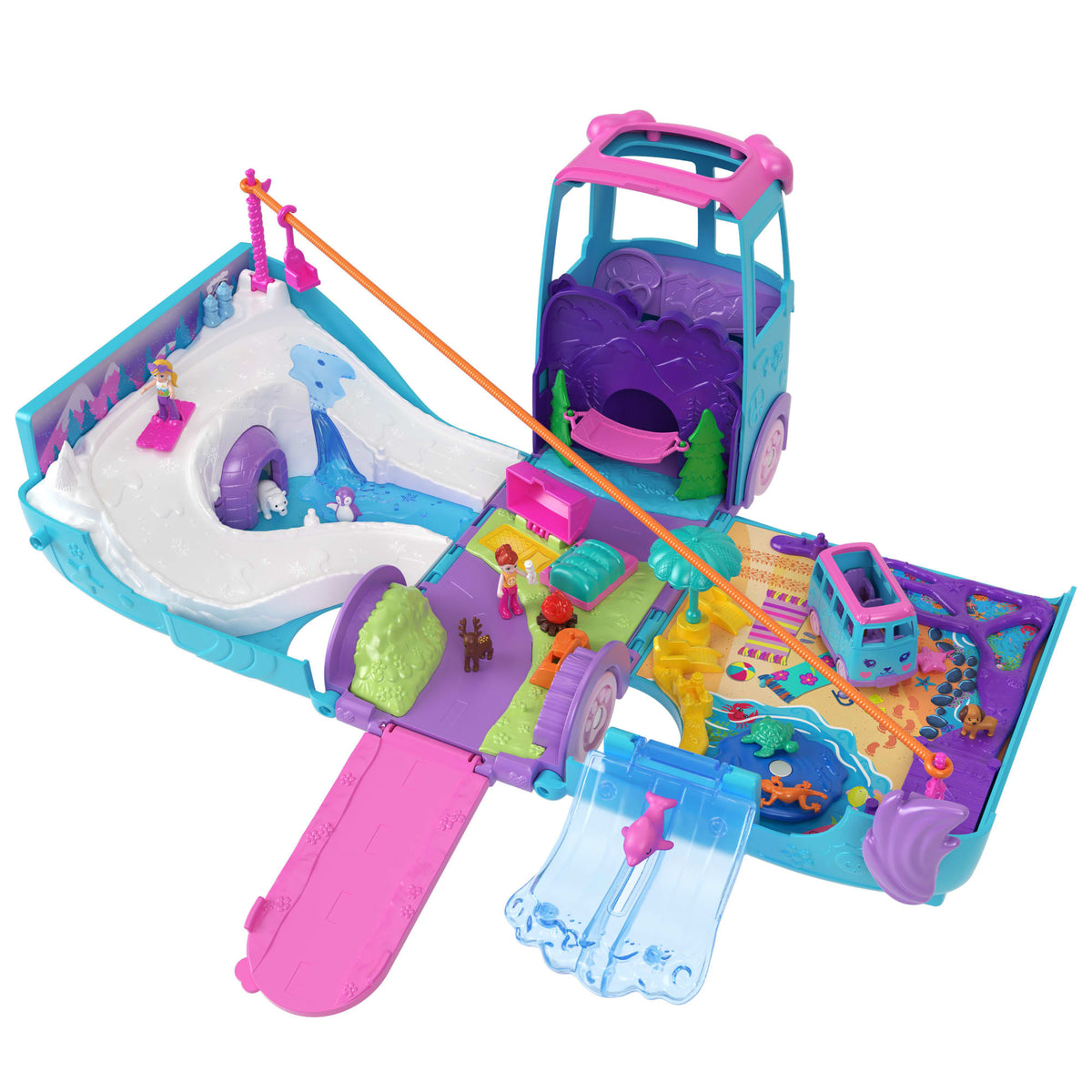 Polly Pocket Conjunto de Brinquedo Estrojo Aventura Sobre Rodas com Pets