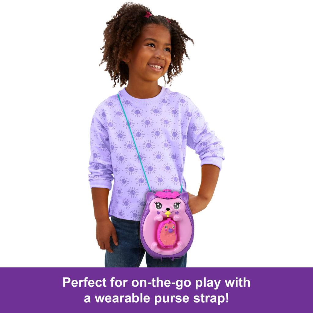 Polly Pocket Hedgehog Mom & Baby Purse Playset With 2 Dolls & 16 Accessories including Pets