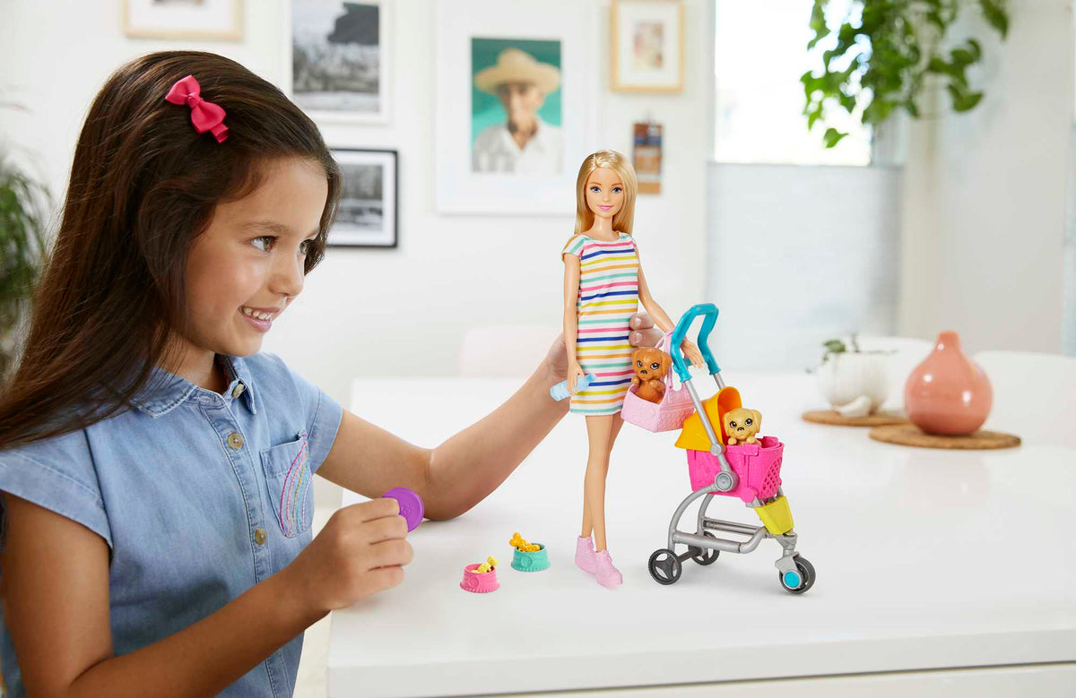Barbie Stroll ‘n Play Pups Doll And Accessories