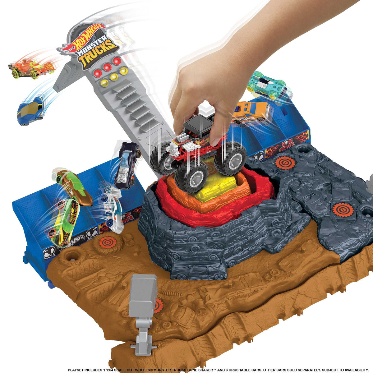 Hot Wheels Monster Trucks Arena Smashers Coffret de Jeu Parc à destruction Suprême Bone Shaker
