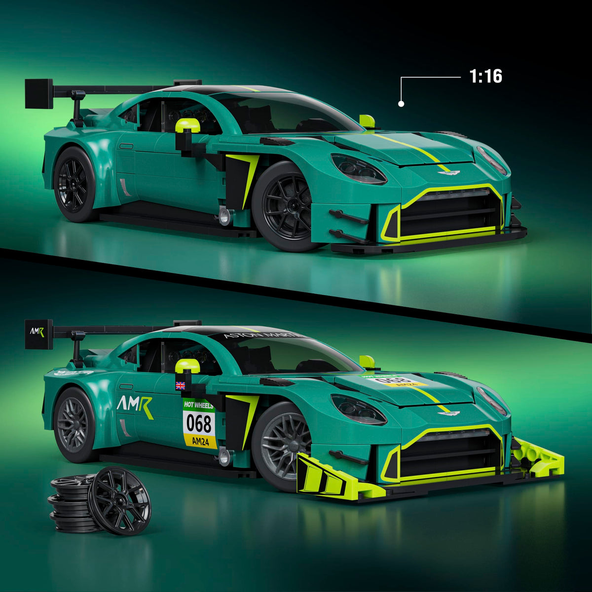 Mattel Brick Shop Hot Wheels ’24 Aston Martin Vantage Gt3 Building Toy Kit (793 Pieces), For Collectors